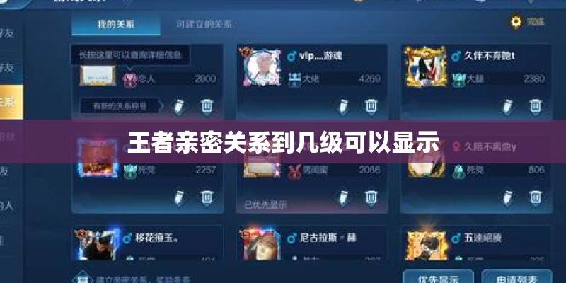 王者亲密关系到几级可以显示