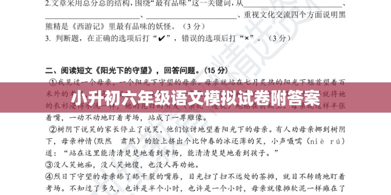 小升初六年级语文模拟试卷附答案