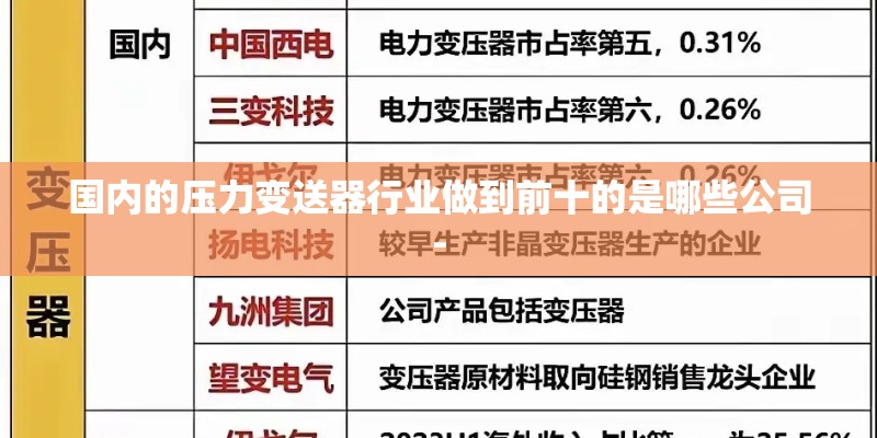 国内的压力变送器行业做到前十的是哪些公司-