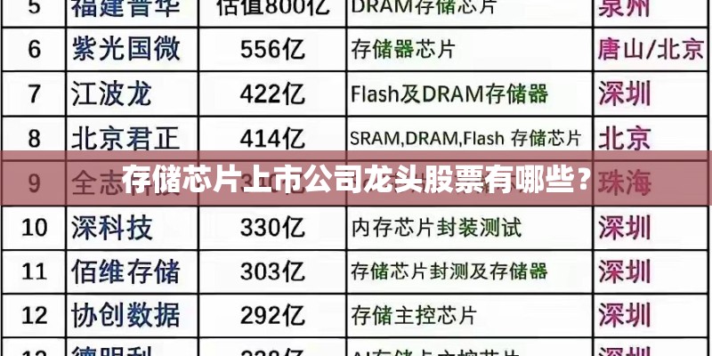 存储芯片上市公司龙头股票有哪些？